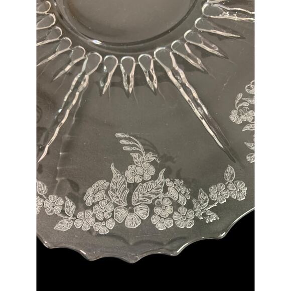 New Martinsville Flower Basket Clear Glass Etched Vintage Platter 12 Inch - Picture 4 of 7